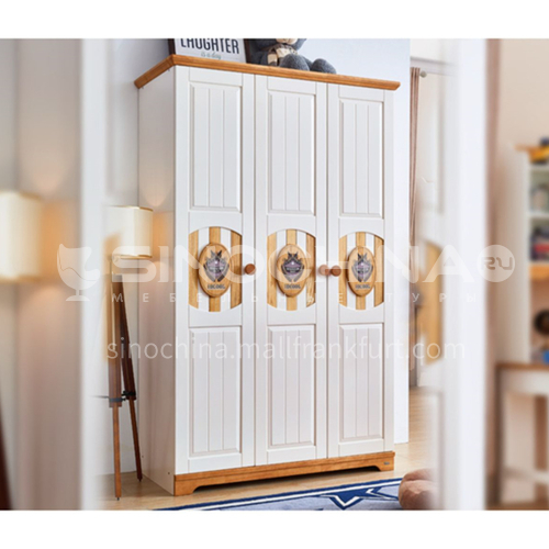 JLX-3361- Childrens solid wood 3-door wardrobe, Nordic wardrobe, 3-door large-capacity storage cabinet, storage closet